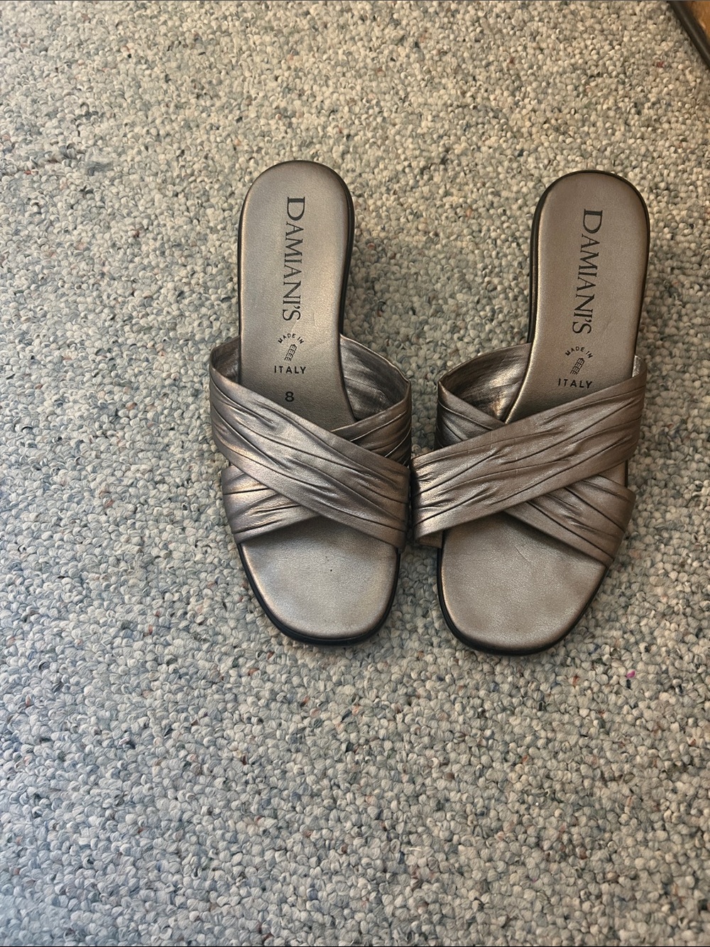 Metallic Silver Slide Sandals - Women's
